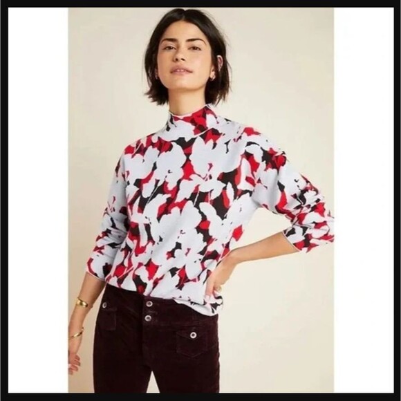 Anthropologie Women's Sweater Small Multicolor Lizzie Floral Mock Neck Boho - Picture 1 of 15